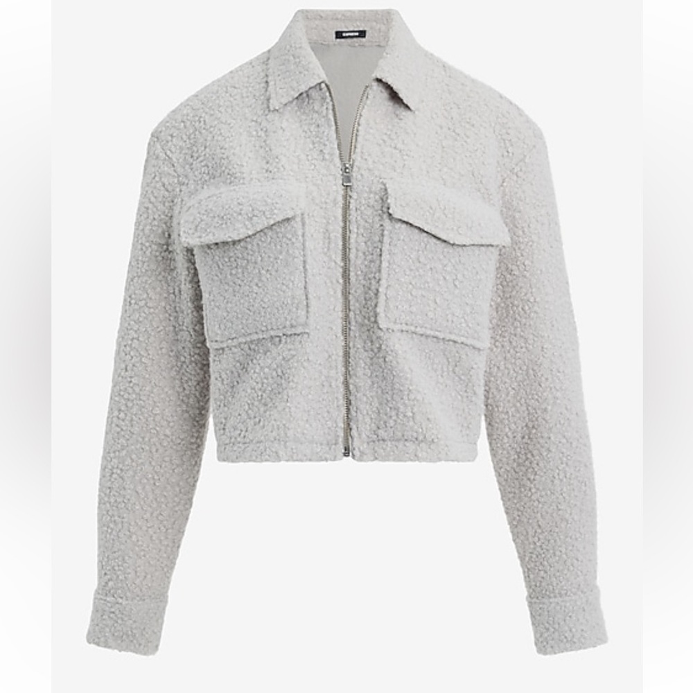 Express Boucle Double Pocket Cropped Shacket